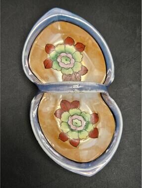 1930 Seiei Japan Lusterware Trinket Candy Dish Red Bird Mark Iridescent Art Deco